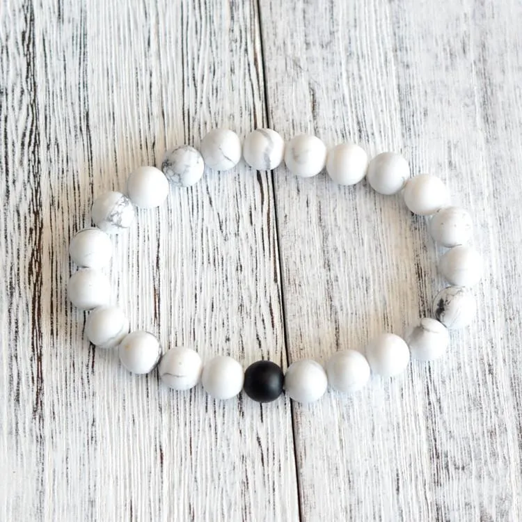 Black and White Yin Yang Natural Stone Beads Bracelets