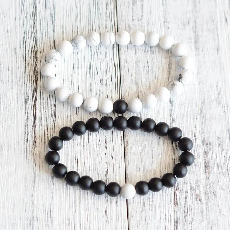 Black and White Yin Yang Natural Stone Beads Bracelets