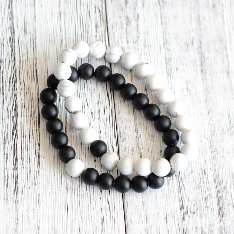 Black and White Yin Yang Natural Stone Beads Bracelets