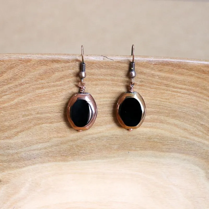 Black Soldered Oval Earrings