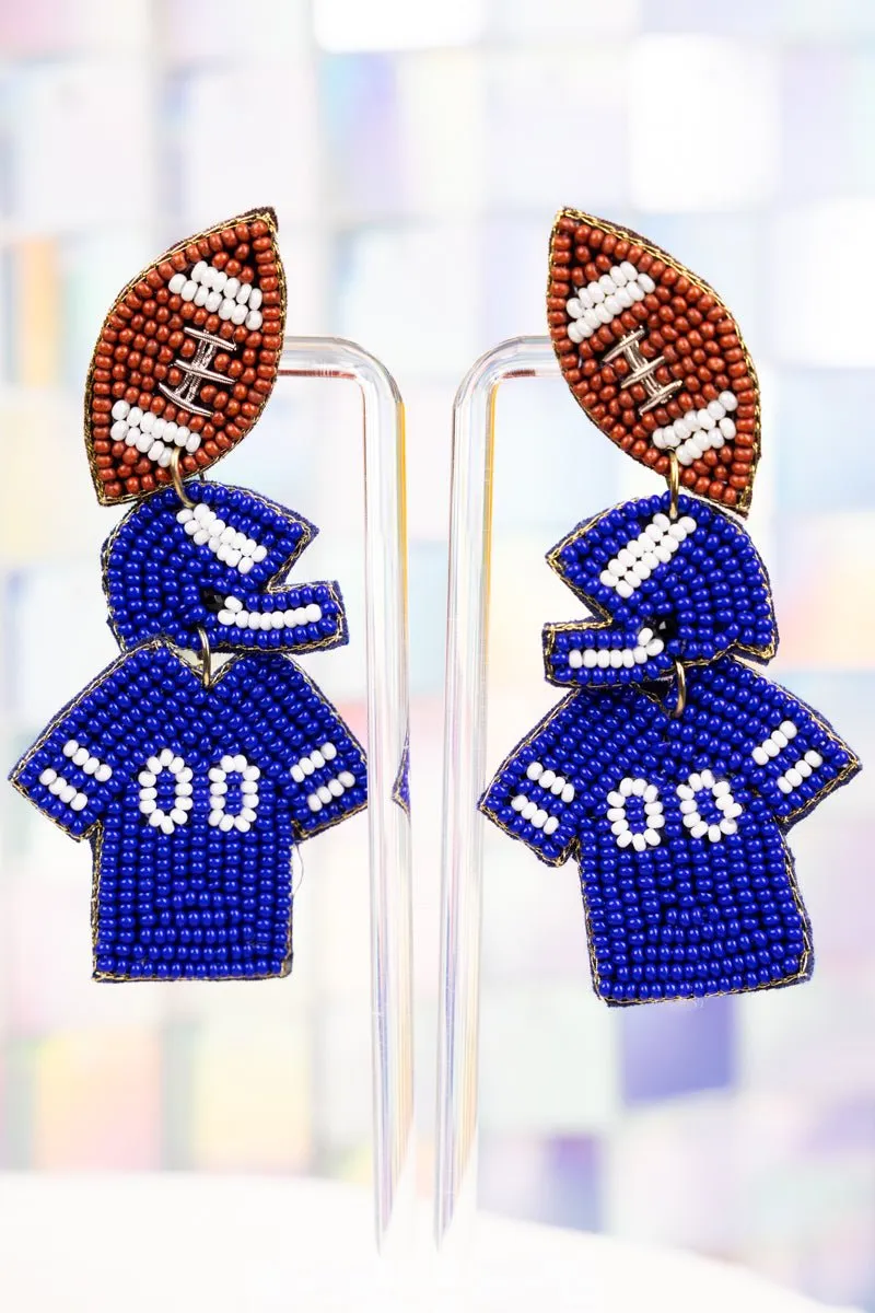 Blue and White Gameday Ready Seed Bead Earrings