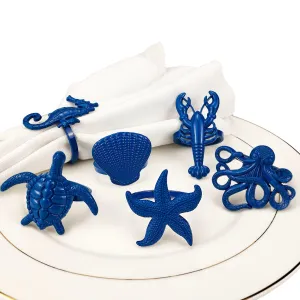 Blue Crustacean Napkin Ring Set