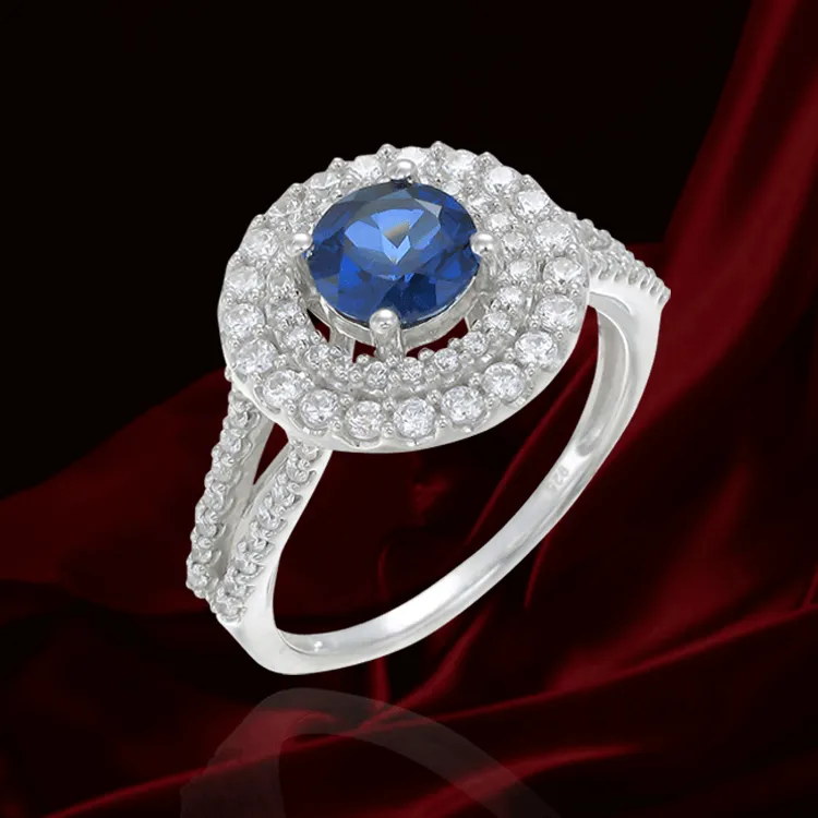 Blue Sapphire Double Halo Ring