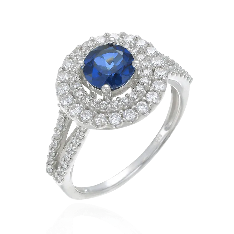 Blue Sapphire Double Halo Ring