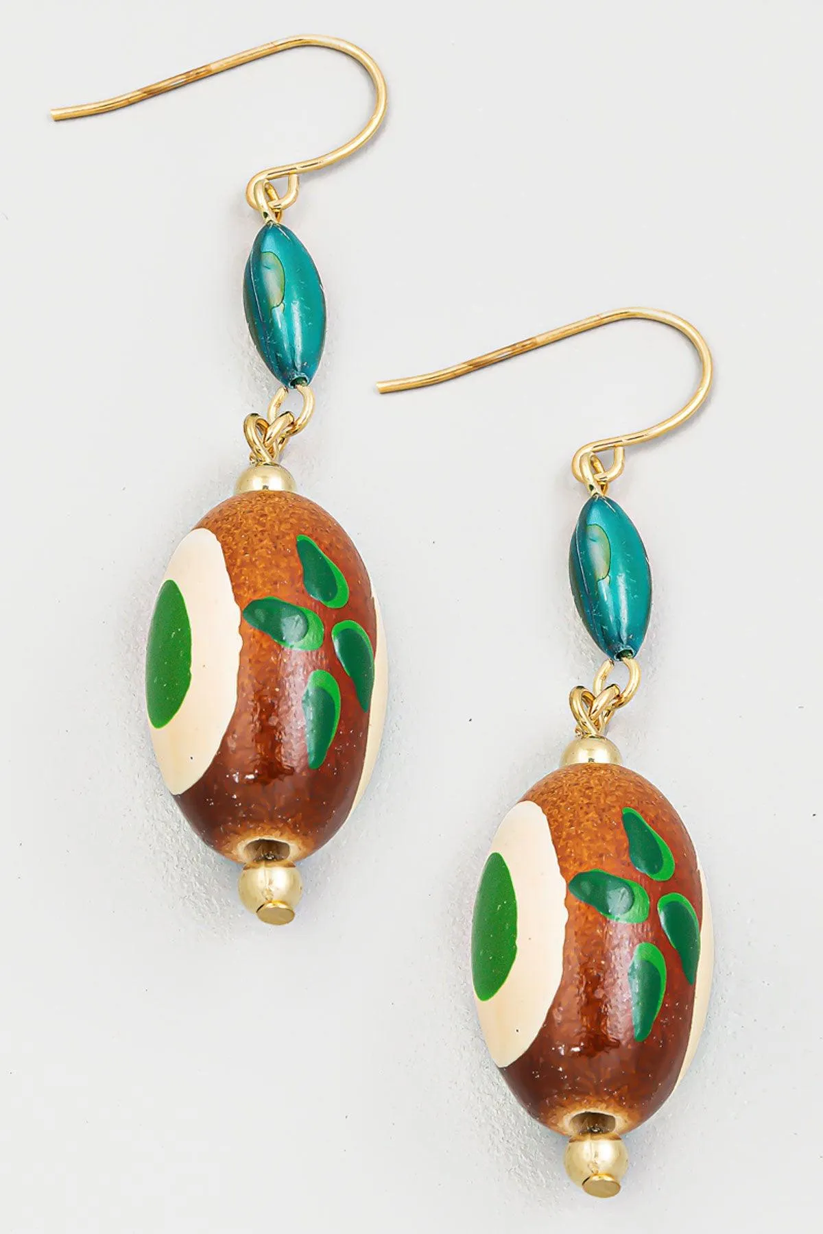 Boho Colorful Oval Wood Bead Drop Earrings