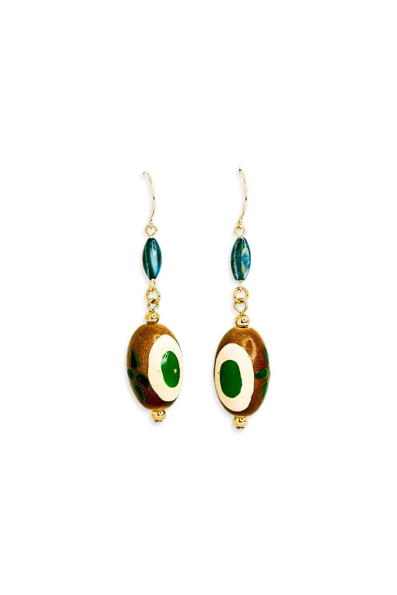 Boho Colorful Oval Wood Bead Drop Earrings