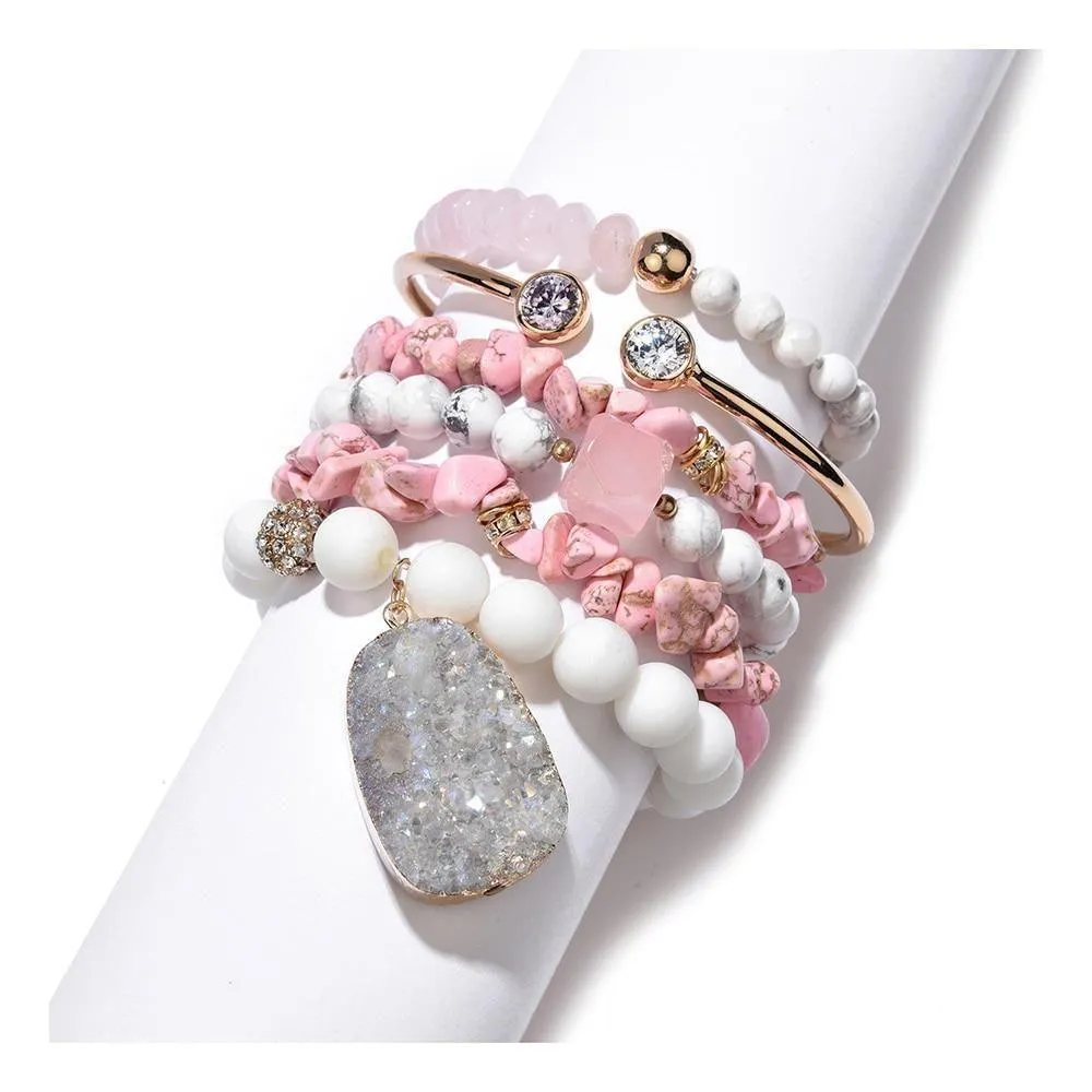 Bracelet Charm Jewelry Set 2021 Fashion Natural Stone Agates Crystal Wood Beads Bracelet