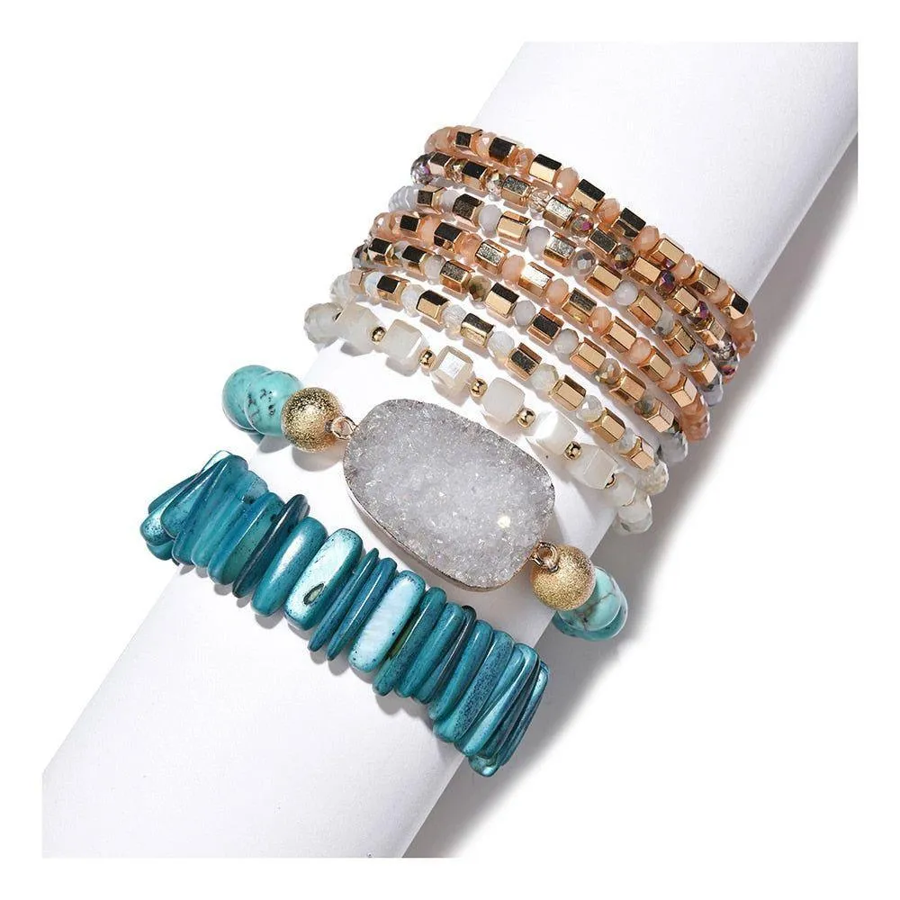 Bracelet Charm Jewelry Set 2021 Fashion Natural Stone Agates Crystal Wood Beads Bracelet