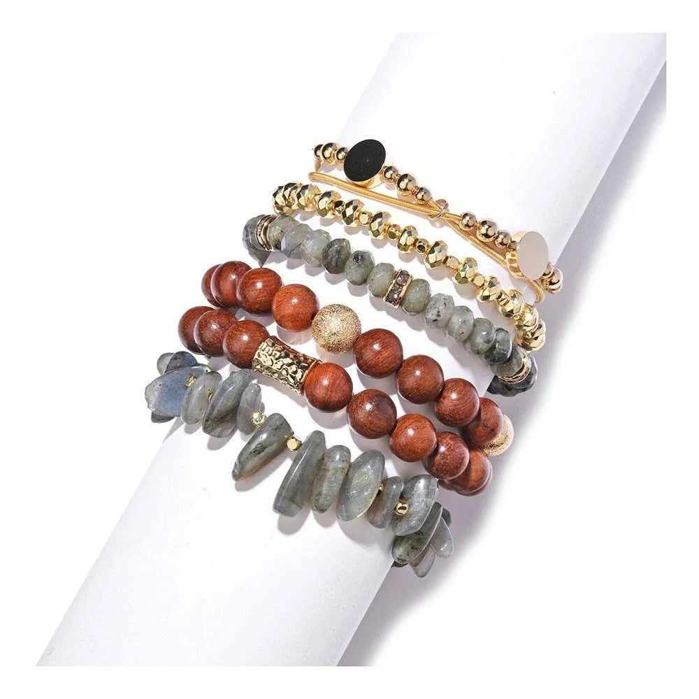 Bracelet Charm Jewelry Set 2021 Fashion Natural Stone Agates Crystal Wood Beads Bracelet