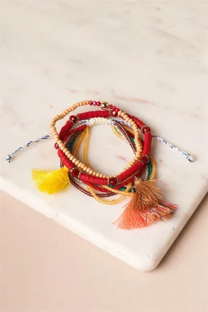 Burgundy Multi-Colored Stackable Beaded Bracelets