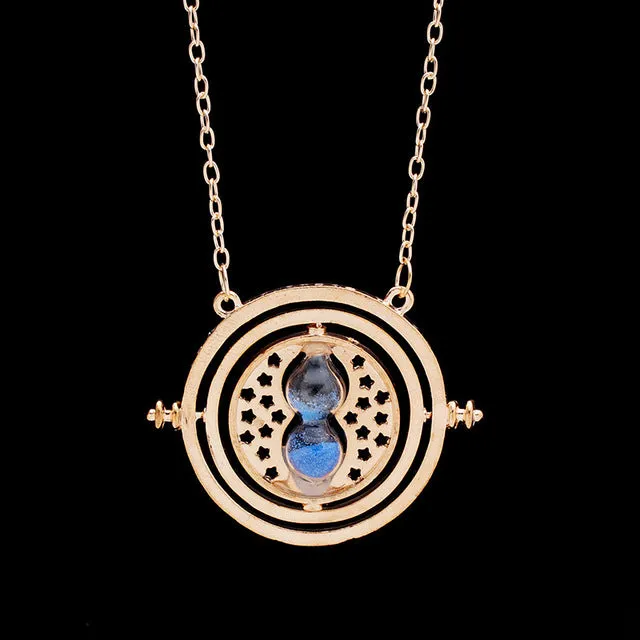 Caxybb 2017 New Hot 1 pc Time Turner Necklace for girl Hermione Granger Rotating Spins Gold Hourglass necklace free shipping