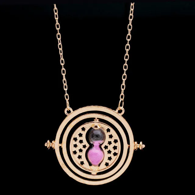 Caxybb 2017 New Hot 1 pc Time Turner Necklace for girl Hermione Granger Rotating Spins Gold Hourglass necklace free shipping