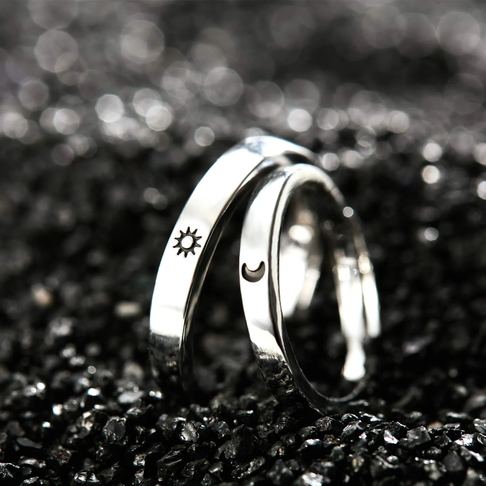 Celestial Sun & Moon Sterling Silver Ring Set