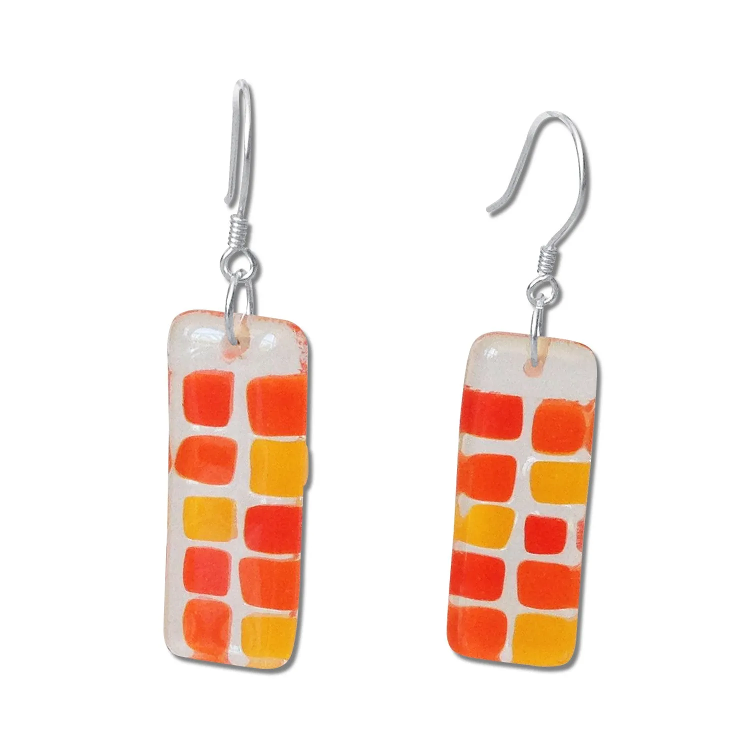 Checkerboard Glass Earrings - Aqua