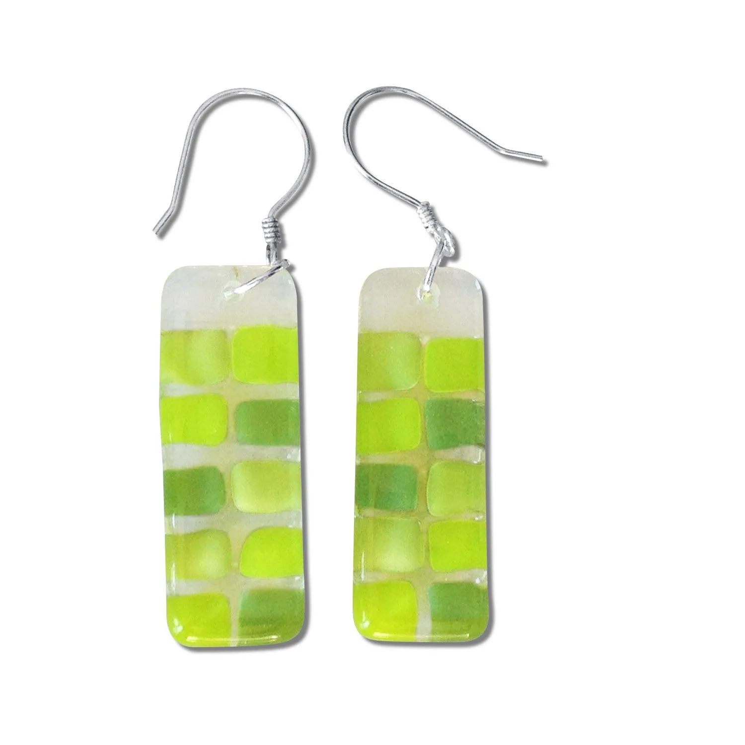 Checkerboard Glass Earrings - Lime