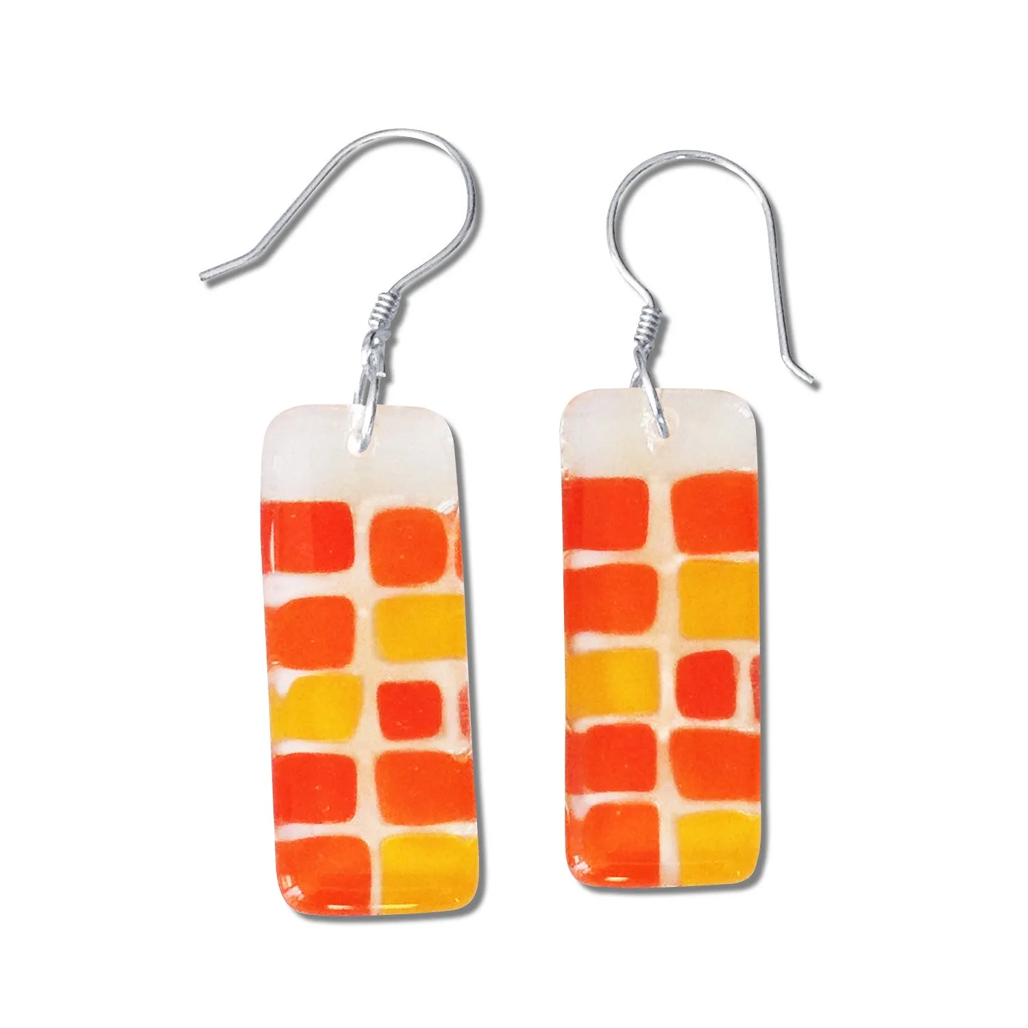 Checkerboard Glass Earrings - Lime