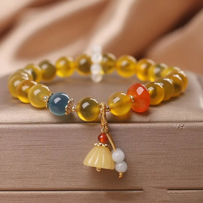 Chinese Retro Natural Stone Yellow Sugar Heart Agate Bracelet