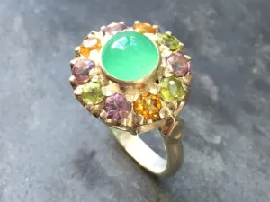 Chrysoprase Flower Ring - Colorful Ring - Victorian Chrysoprase Ring