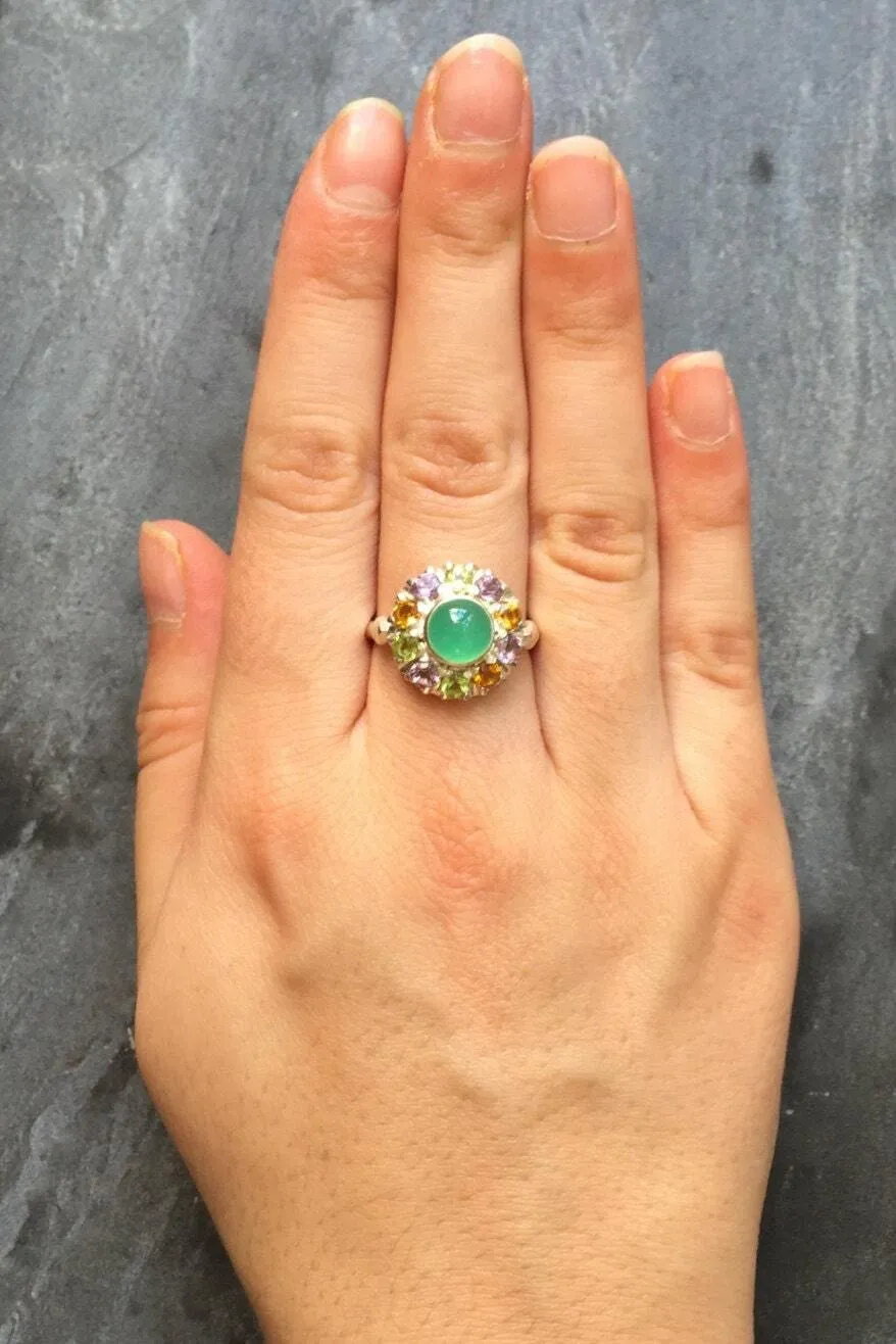 Chrysoprase Flower Ring - Colorful Ring - Victorian Chrysoprase Ring