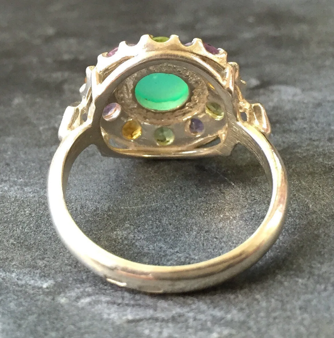 Chrysoprase Flower Ring - Colorful Ring - Victorian Chrysoprase Ring