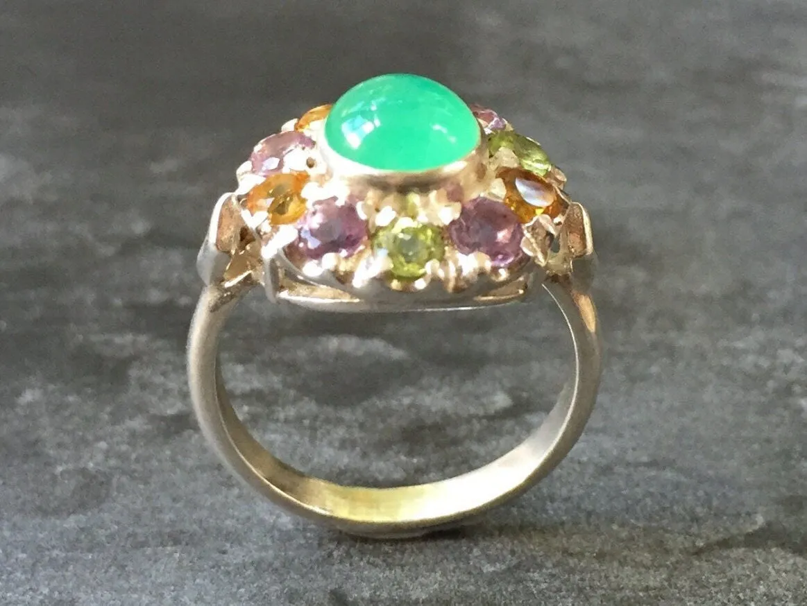 Chrysoprase Flower Ring - Colorful Ring - Victorian Chrysoprase Ring