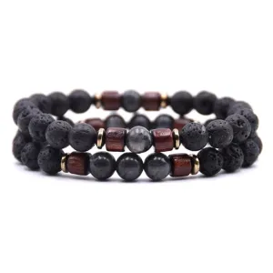 Classy Men Beaded Grey Wooden Bracelet Set