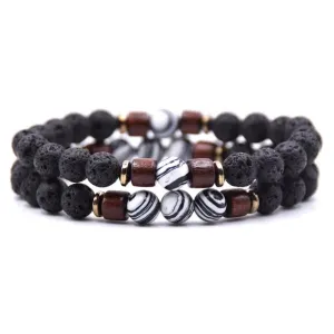 Classy Men Beaded Zebra Wooden Bracelet Set