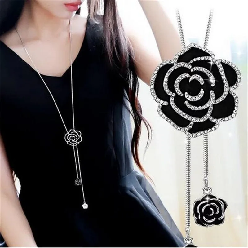 Collier Femme Long Gray Crystal Necklaces & Pendants for Women Round Statement Necklace