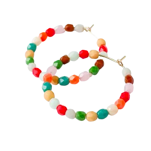 Colorful Beaded Gold Hoops