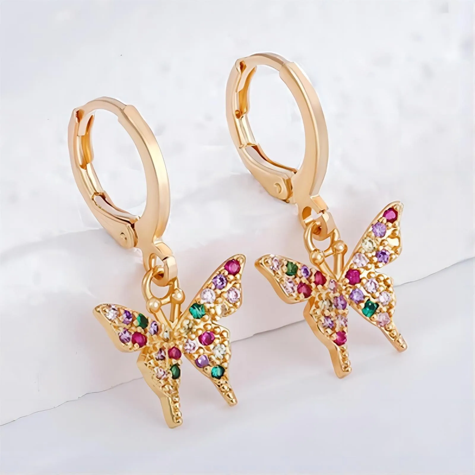 Colorful Butterfly Huggie Hoop Earrings