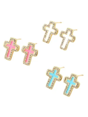 Colorful Cross Gold Plated Stud Earrings