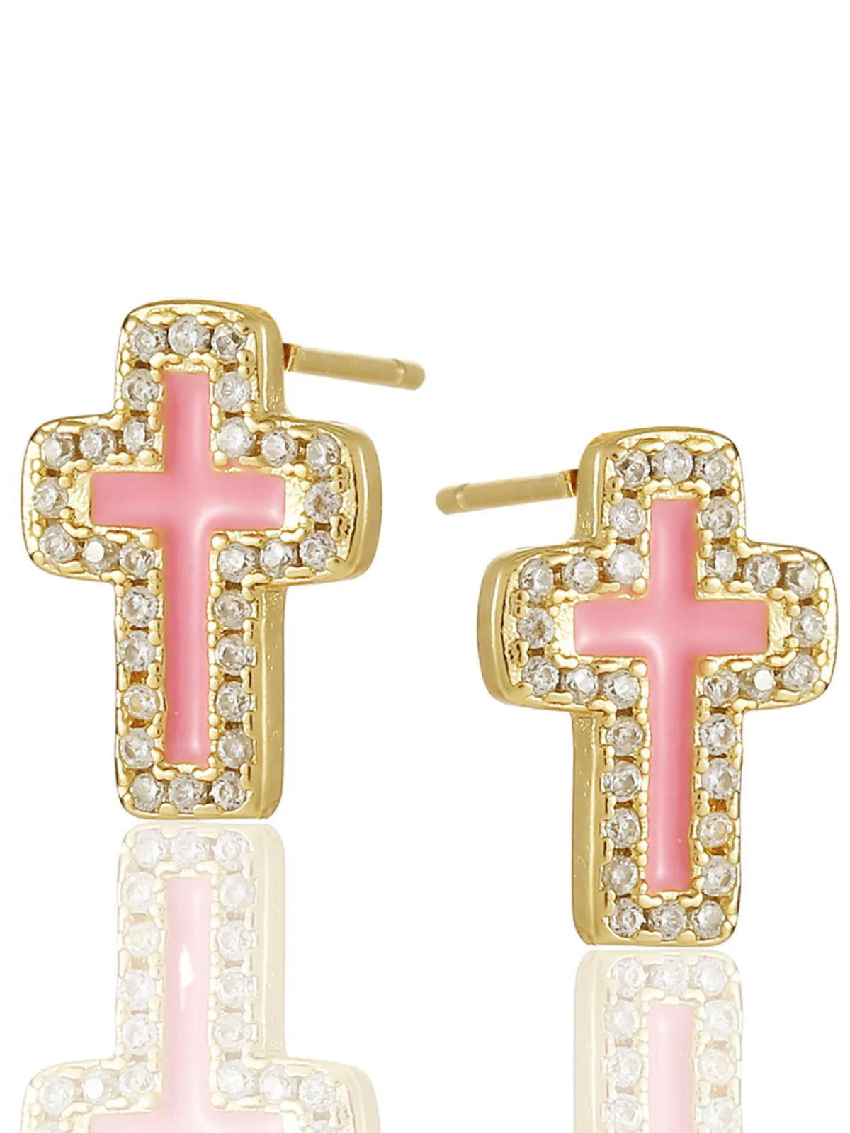 Colorful Cross Gold Plated Stud Earrings