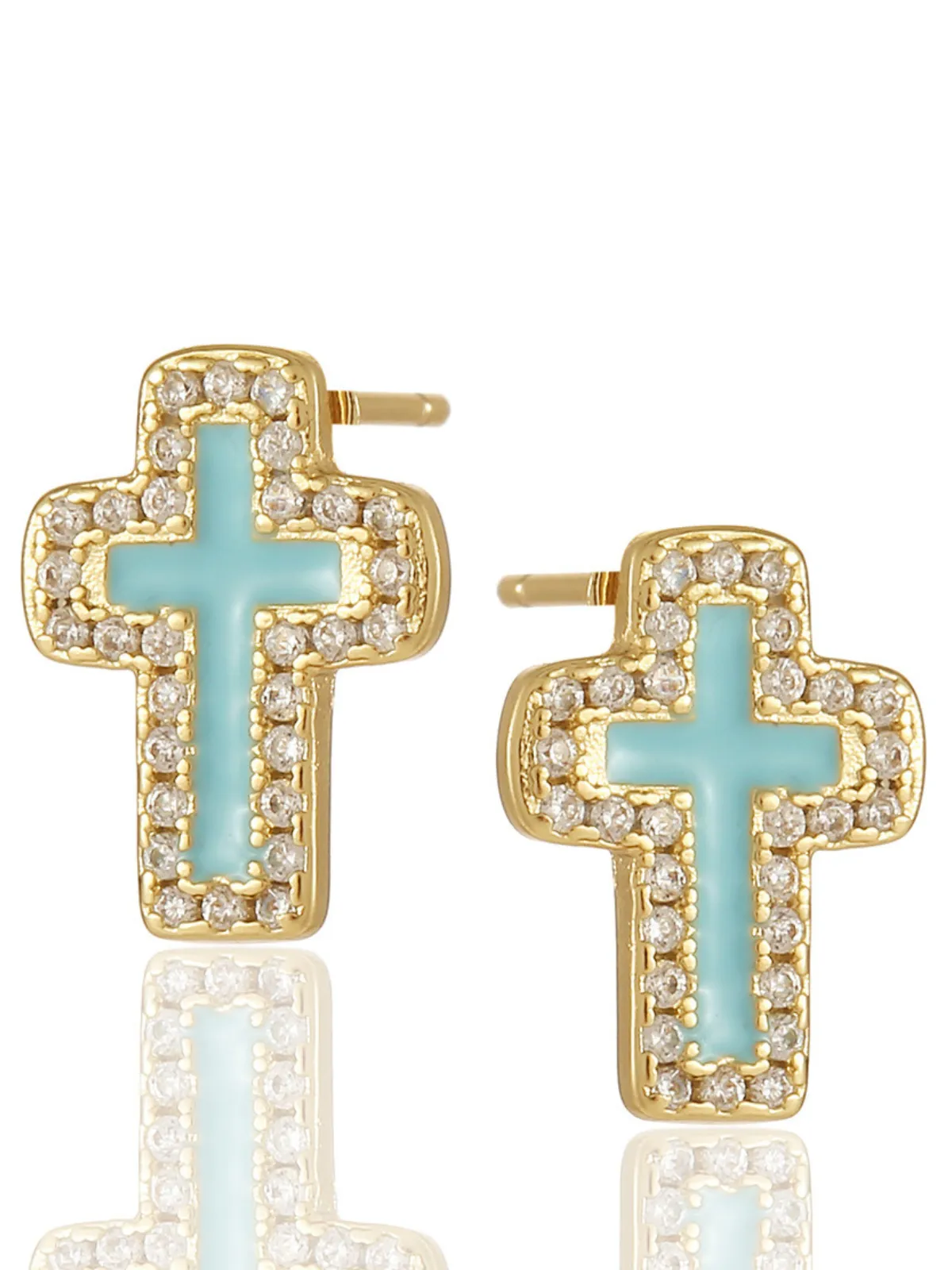 Colorful Cross Gold Plated Stud Earrings