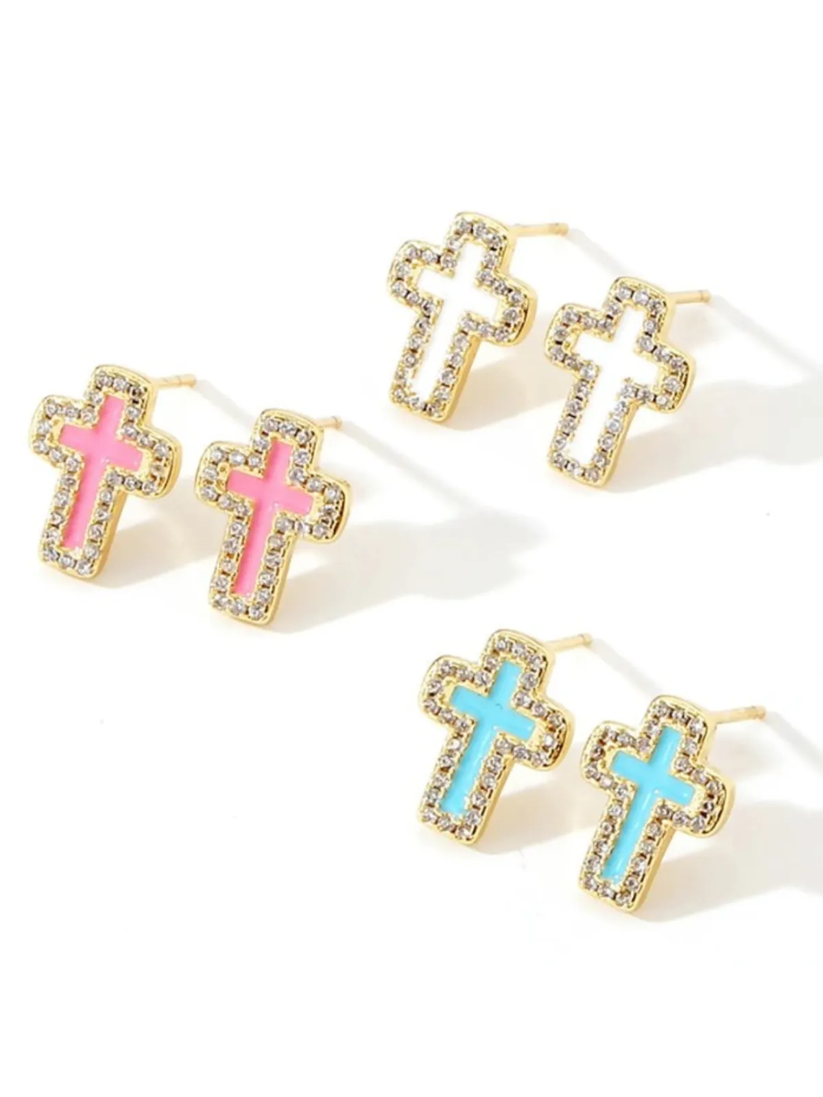 Colorful Cross Gold Plated Stud Earrings