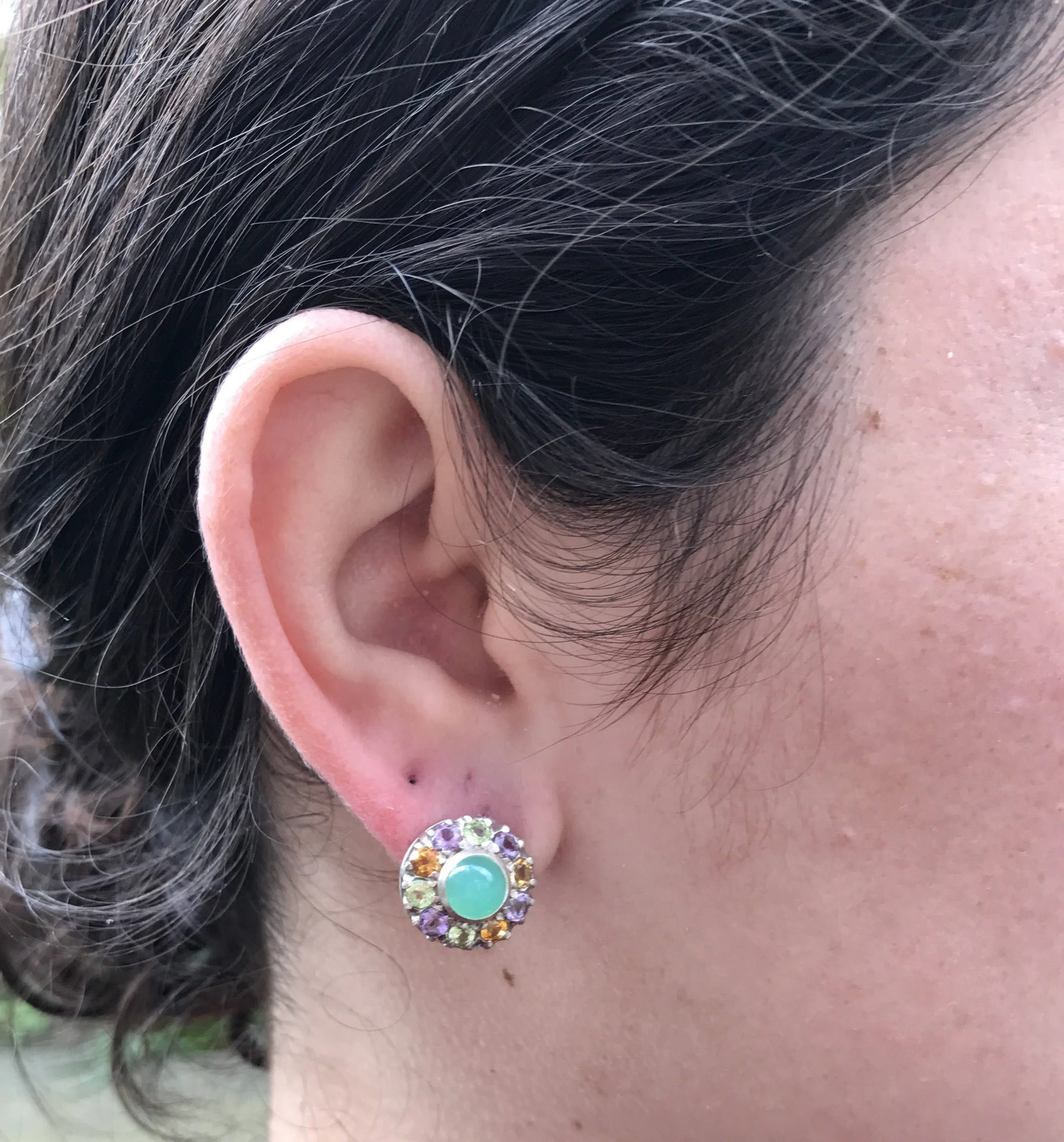 Colorful Flower Studs - Chrysoprase Earrings - Victorian Multistone Earrings