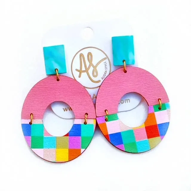 Colorful Geometric Statement Earrings - Rainbow Salmon