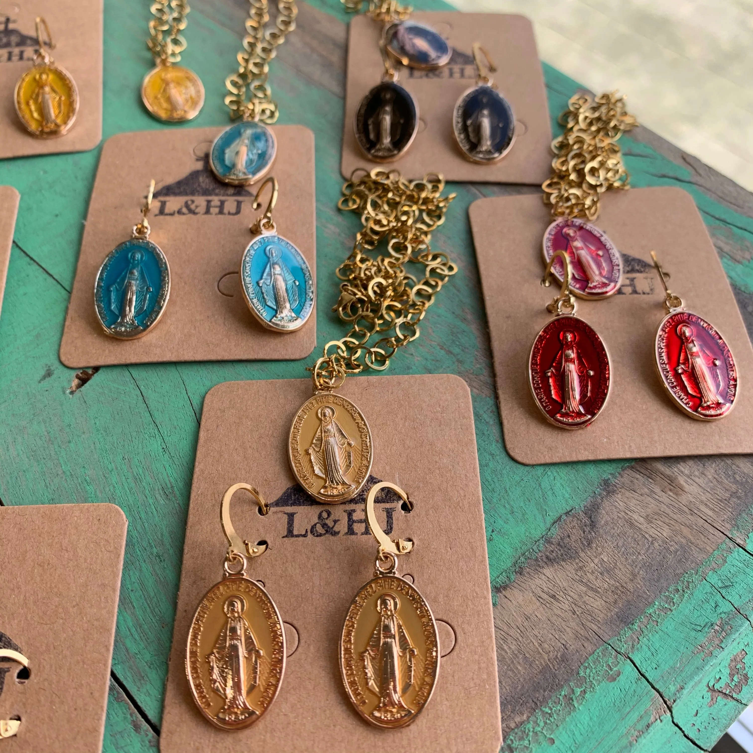 Colorful Miraculous Medal Necklace and Earrings