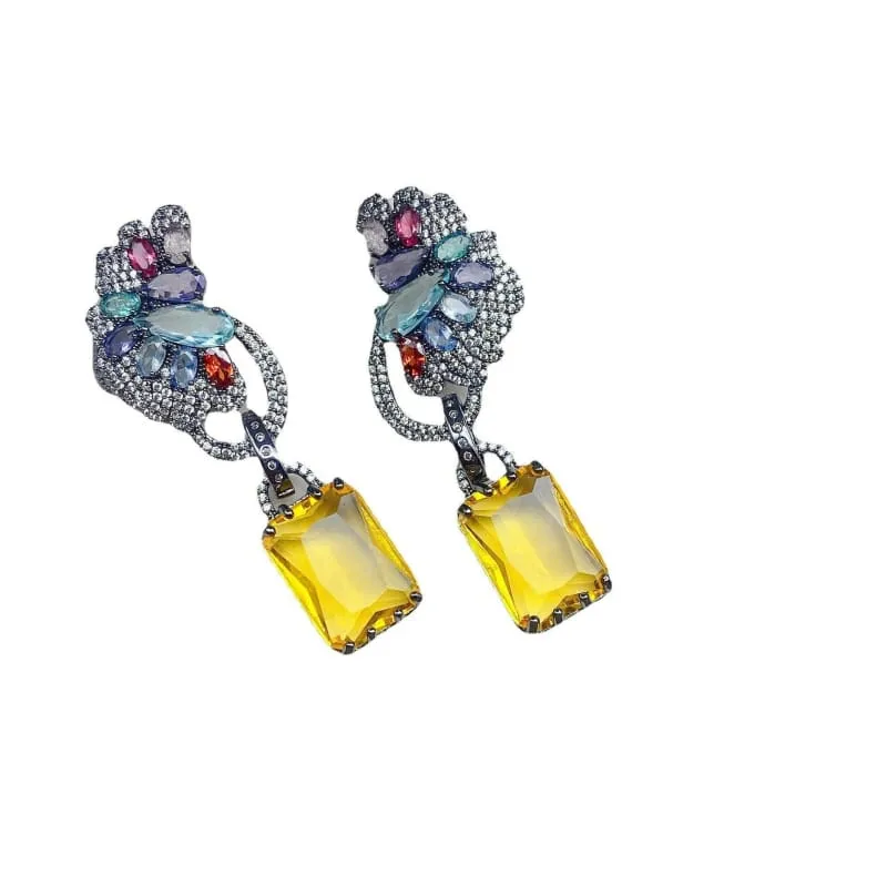 Colorful Zircon Precision Micro Inlaid Gold-toned Earrings