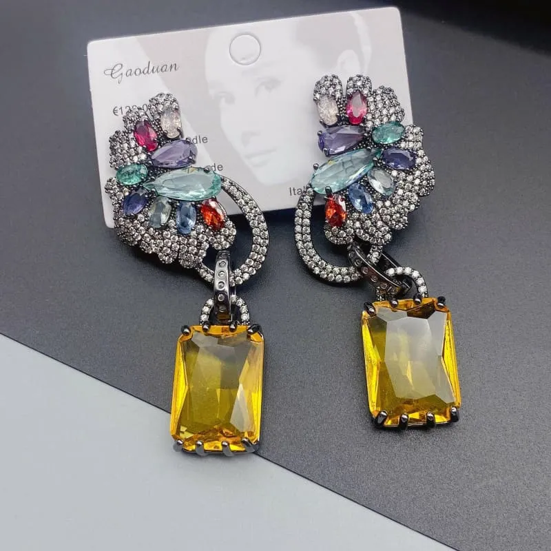 Colorful Zircon Precision Micro Inlaid Gold-toned Earrings