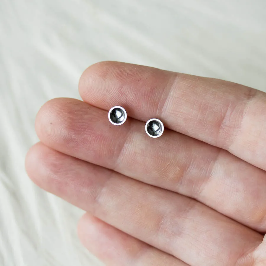 Contemporary Black Silver Dome Studs, Unisex