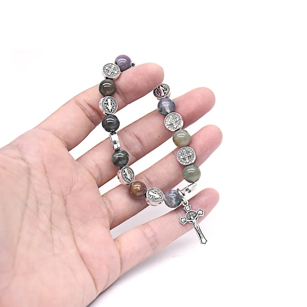 Cross Beaded Indian Natural Agate Stone Bracelet