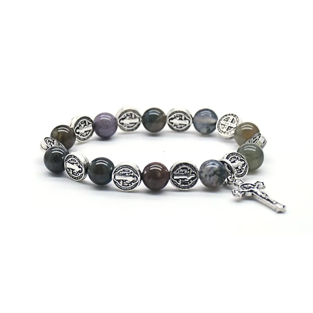 Cross Beaded Indian Natural Agate Stone Bracelet