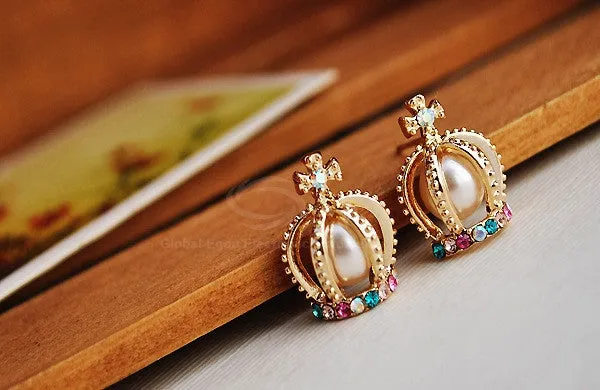 Crown Shape Colorful Rhinestone Stud Earrings