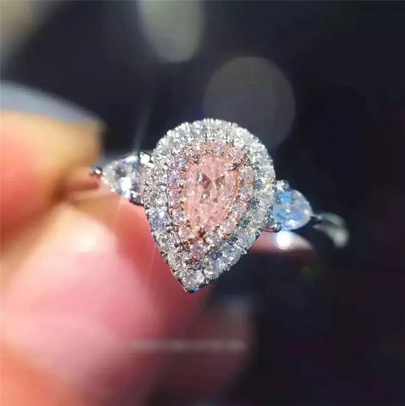 Crystal Pear Halo Ring