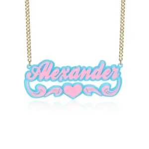 Customized Any Name Necklace with Heart Personalized Nameplate Acrylic Cut Jewelry Pendants for Women