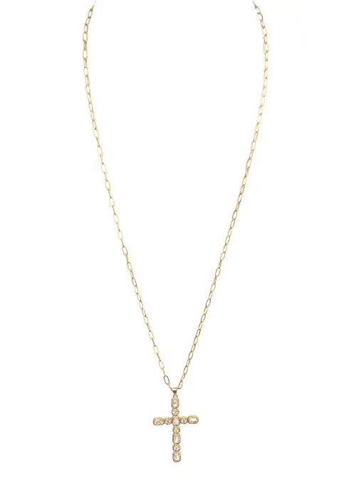 CZ Faceted Cross Necklaces Gold