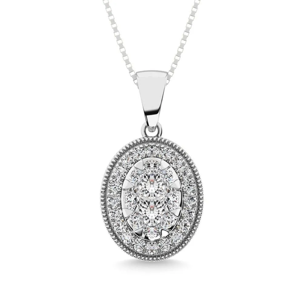 Diamond 1/2.Tw. Round Shape Cluster Pendant in 14K White Gold