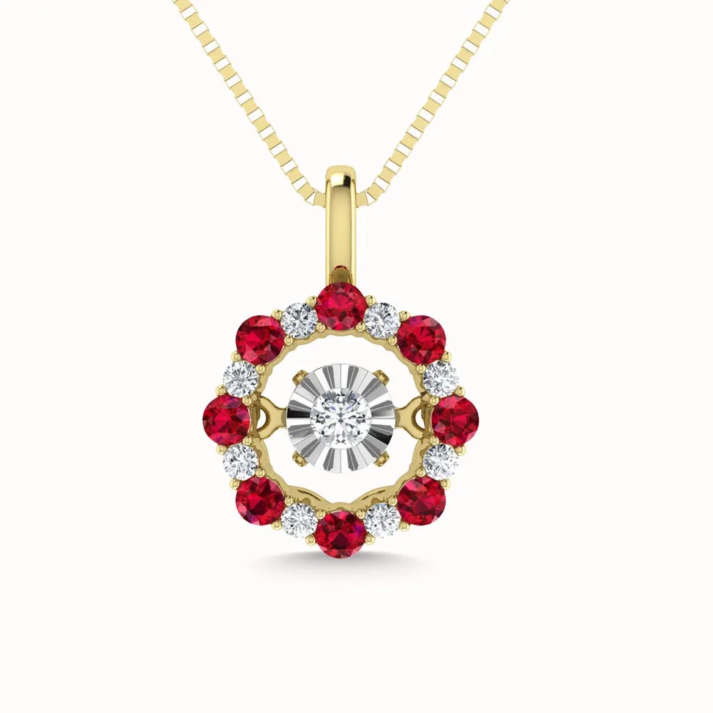 Diamond 1/4 Ct.Tw. And Ruby Fashion Pendant in 10K Yellow Gold