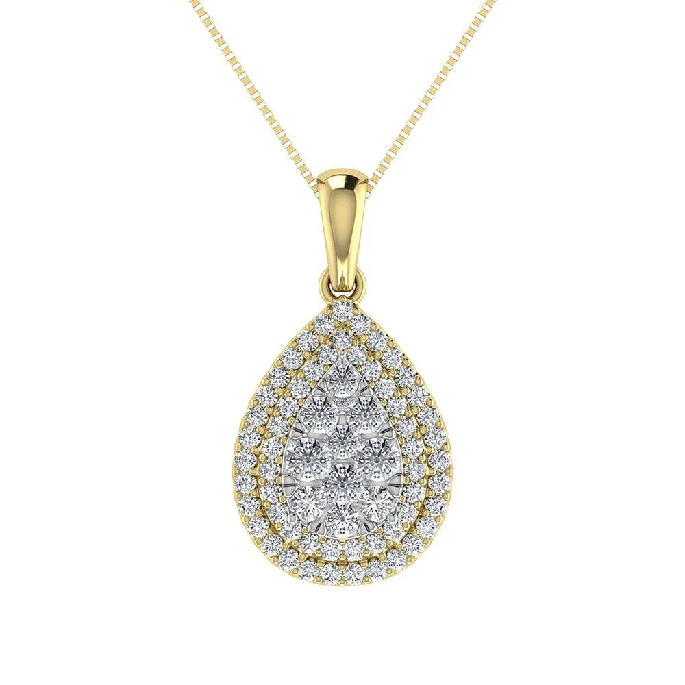 Diamond 3/4 Ct.Tw. Pear Shape Cluster Pendant in 10K Yellow Gold