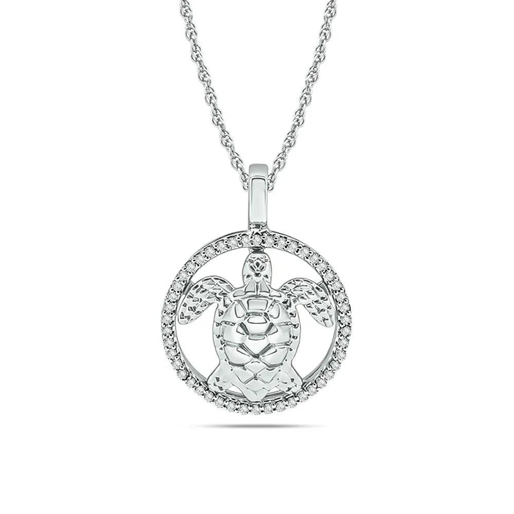 Diamond Sea Of life Turtle Pendant 1/8 ct tw in Sterling Silver